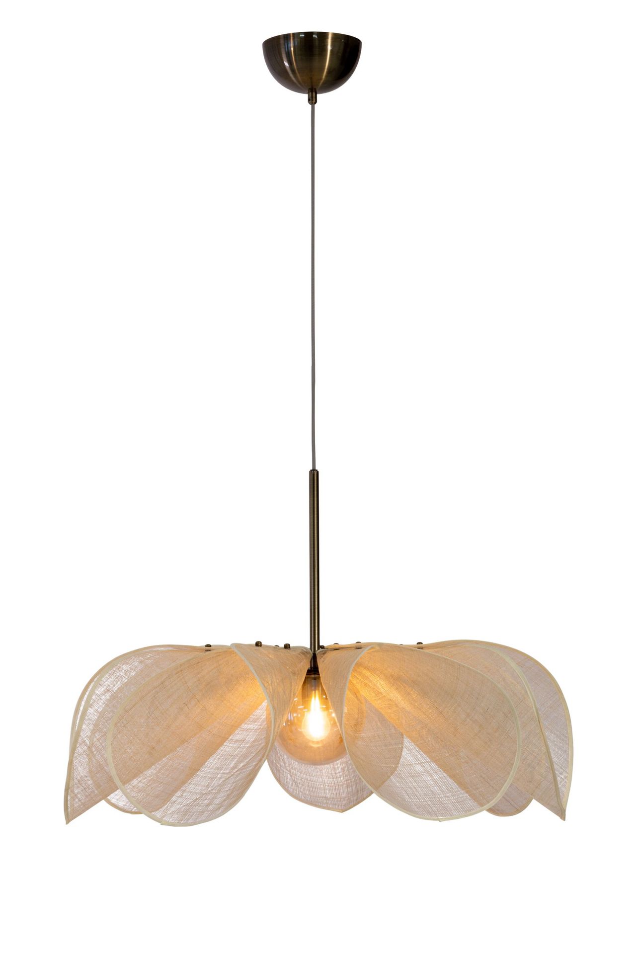 Lampa wisząca z beżowym, nietypowym abażurem 108661 z serii STYRKA