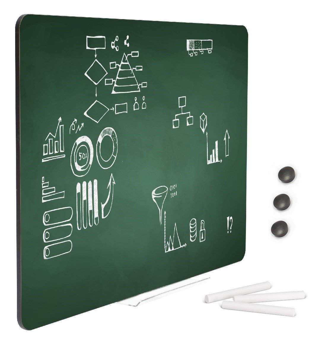 Zielona Bezramowa Tablica Suchościeralna Magnetyczna Czarne Obrzeże 60X45 cm W Zestawie Z Półką, Kredą Oraz 3 Magnesami!