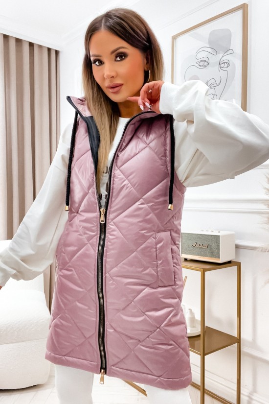 Kamizelka pikowana z kapturem Merina wrzosowy - SHOPAHOLIC`S DREAM