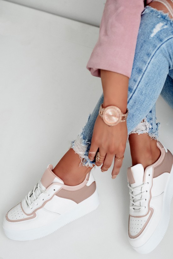 Buty sportowe trampki Lori biało-pudrowe - SHOPAHOLIC`S DREAM