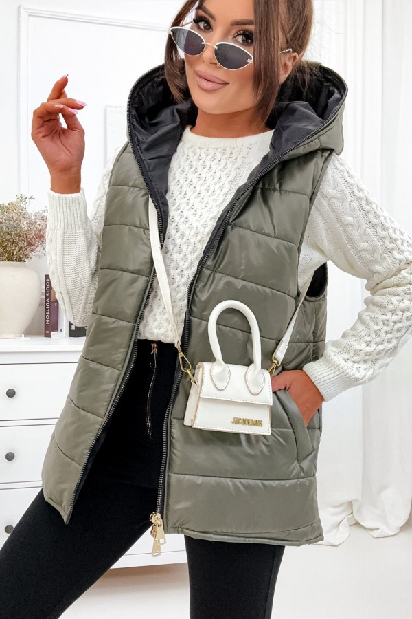 Kamizelka pikowana z kapturem Stella khaki - SHOPAHOLIC`S DREAM
