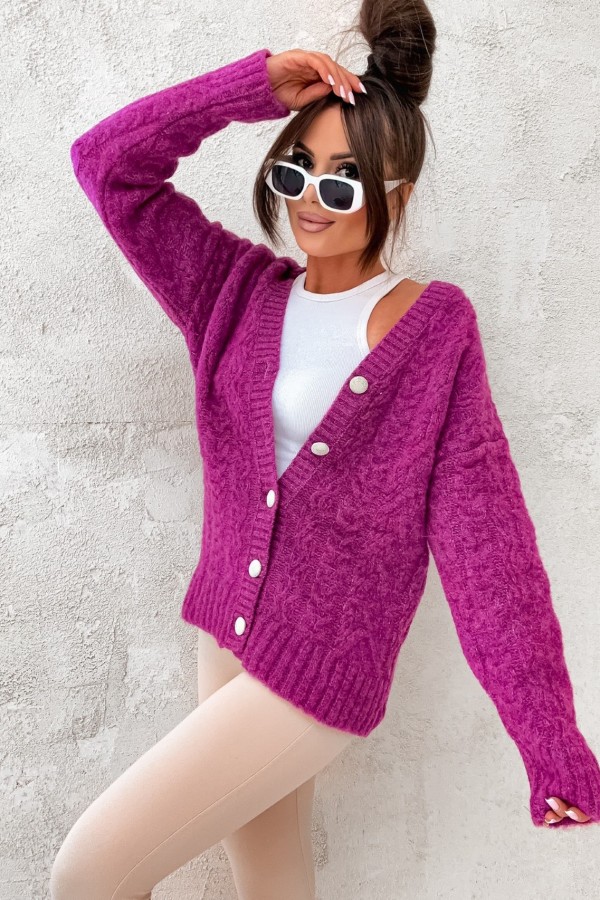 Sweter na guziki Chiara wrzosowy - SHOPAHOLIC`S DREAM