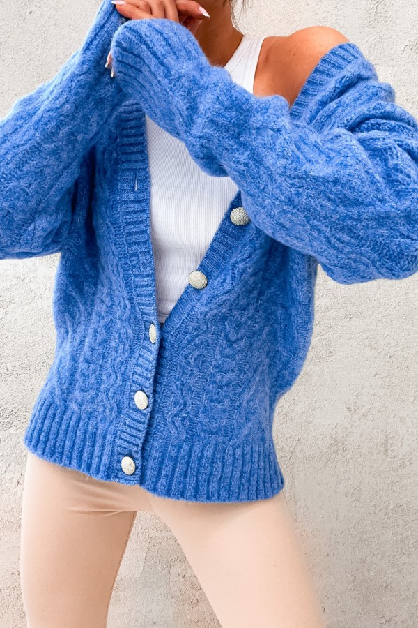 Sweter na guziki Chiara niebieski - SHOPAHOLIC`S DREAM