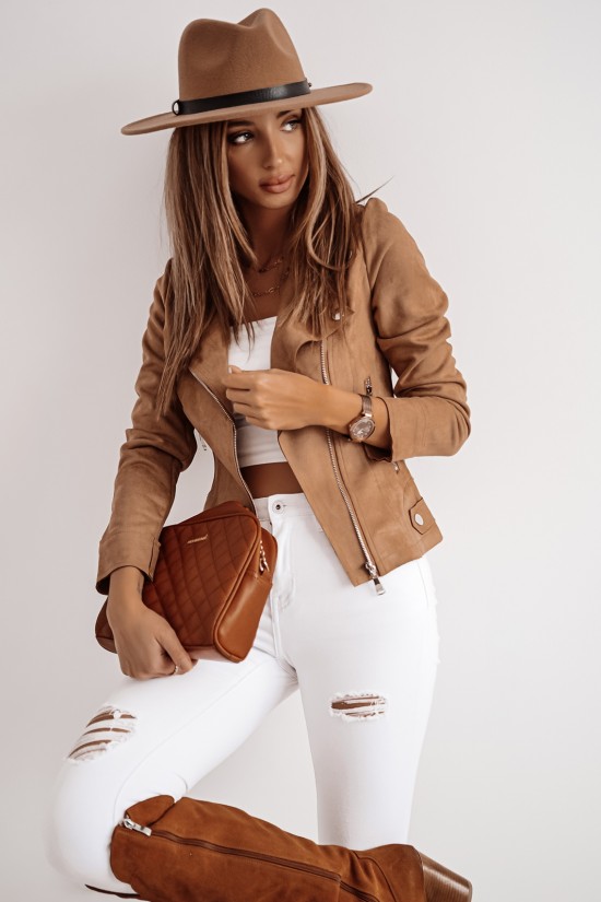 Kurtka ramoneska zamszowa Ariana light camel - SHOPAHOLIC`S DREAM