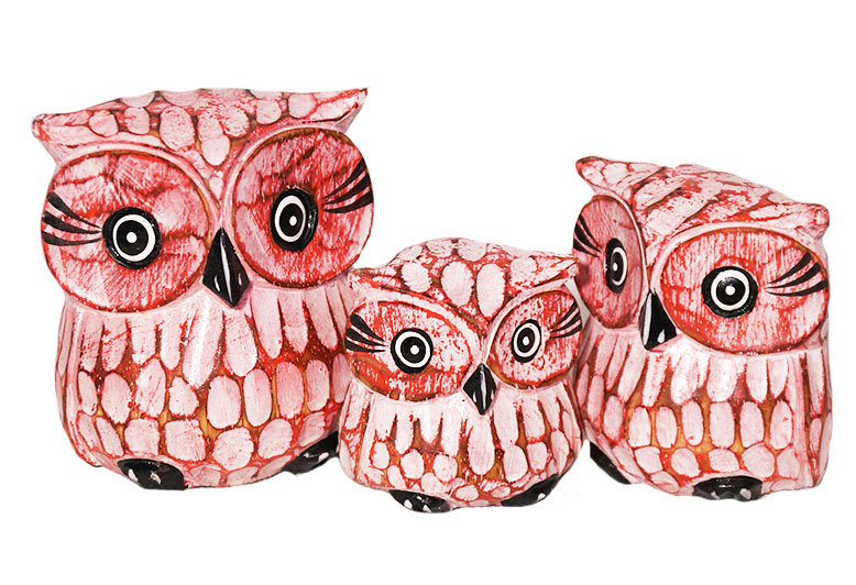 Sowa Sowy Sówki Drewniana Figurka Zestaw 3Sztuk