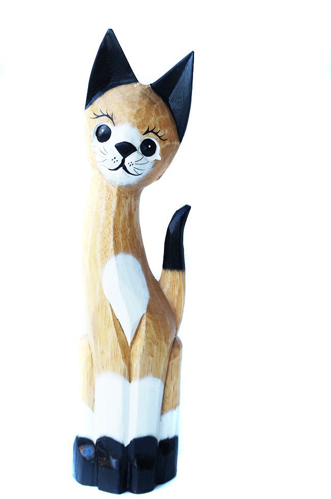 KOT KOTEK FIGURKA DREWNIANA RĘKODZIEŁO 30CM