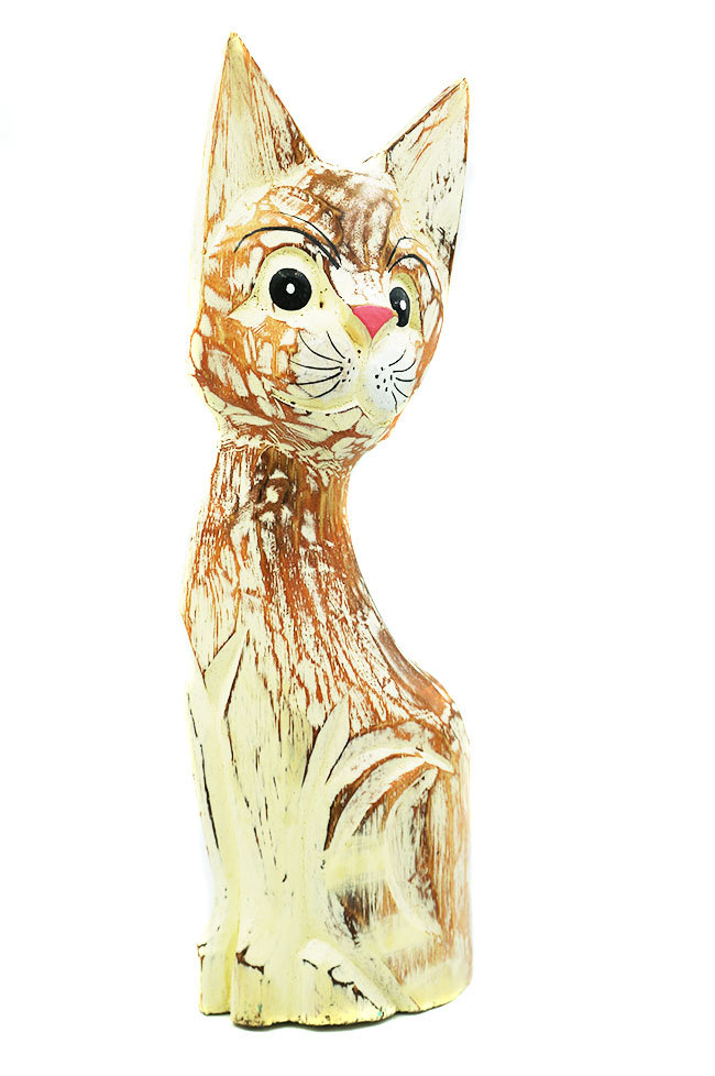 KOT KOTEK DREWNIANA FIGURKA 40CM RĘKODZIEŁO
