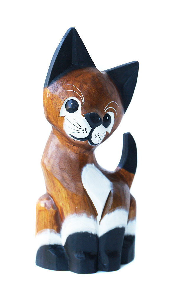 KOT KOTEK FIGURKA DREWNIANA RĘKODZIEŁO 30CM