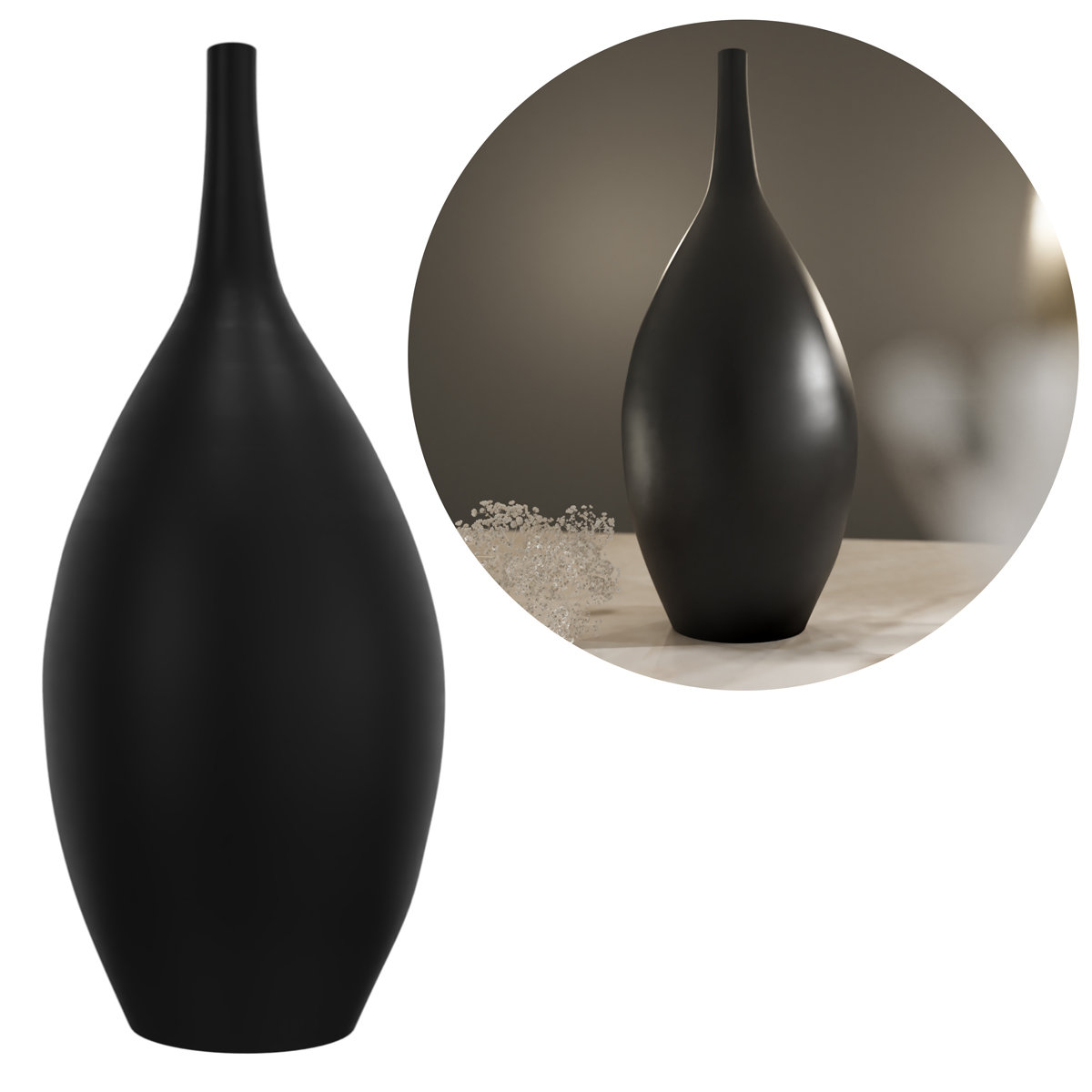 Wysoki Wazon Dekoracyjny Czarny Matowy Ceramiczny Sevilla - 47cm
