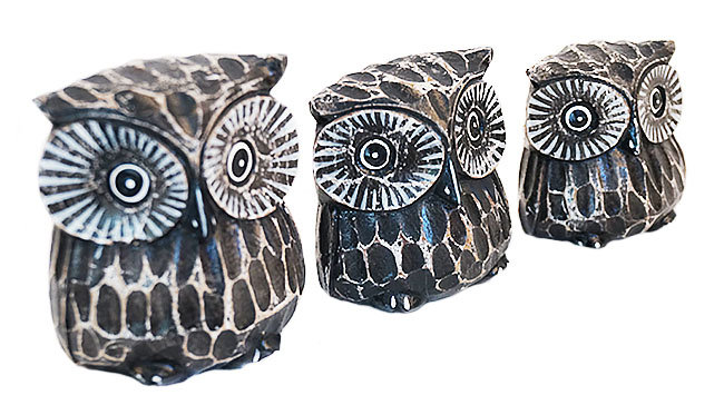 Sowa Sowy Sówki Drewniana Figurka Zestaw 3Sztuk
