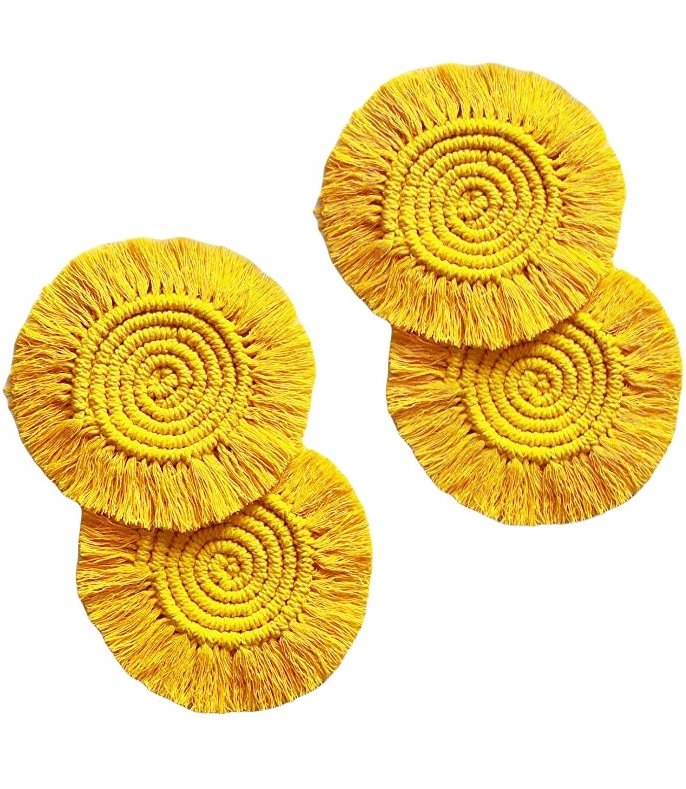 PLECIONA PODKŁADKA NA KUBEK ZESTAW 4 BOHO FRĘDZLE