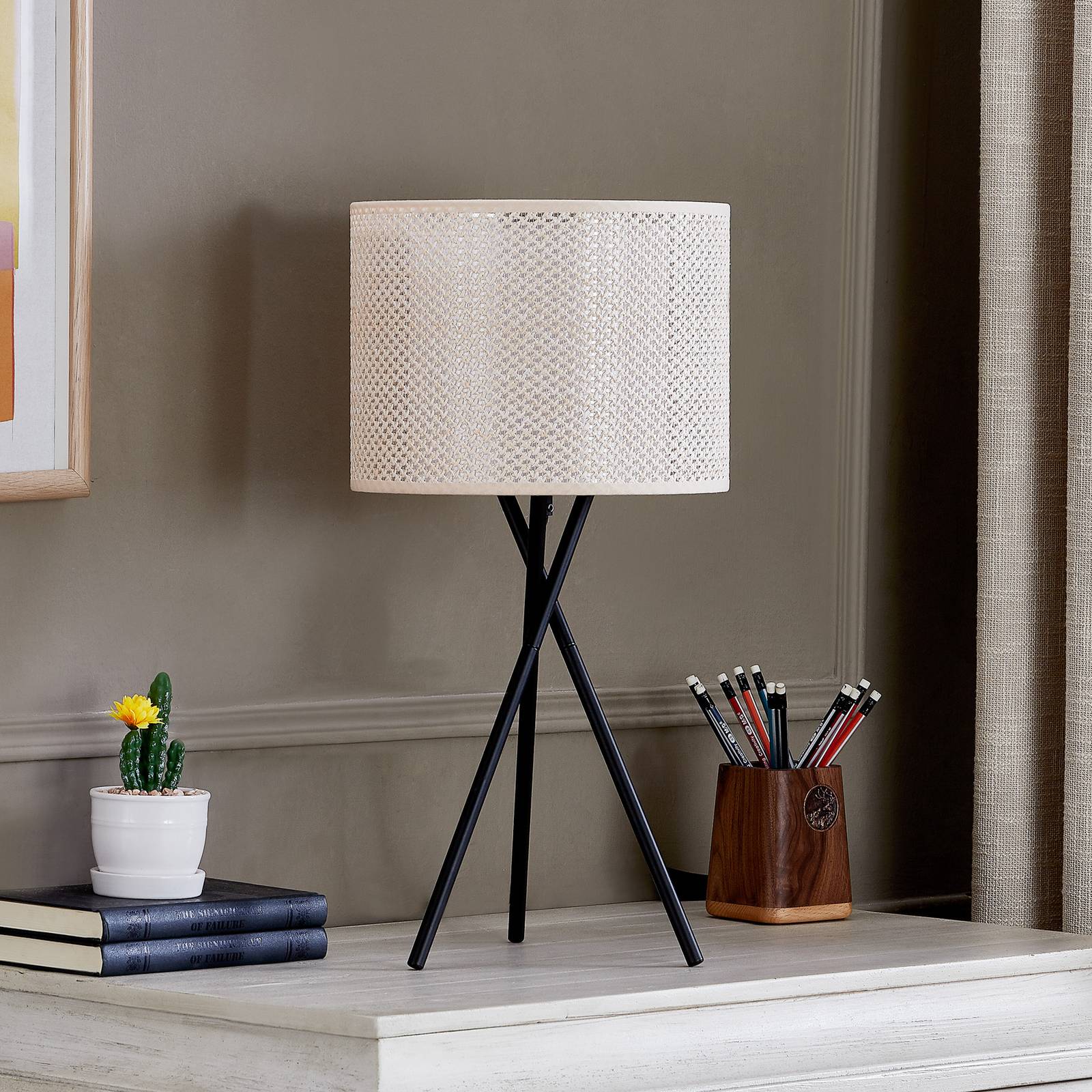 Lampa stołowa Lindby Soula, Ø 26 cm, beżowy, tworzywo sztuczne, E27