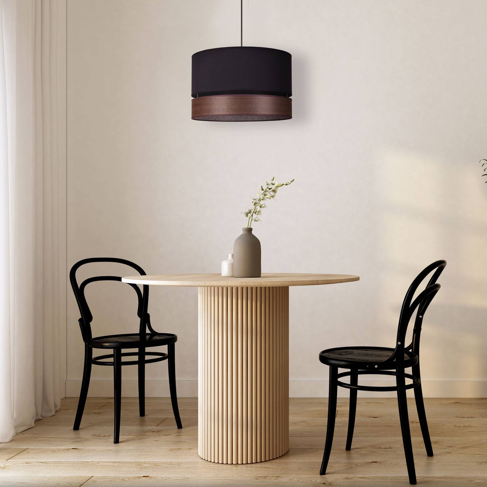 Euluna Levo żyrandol, Ø40cm dąb ciemny/czarny