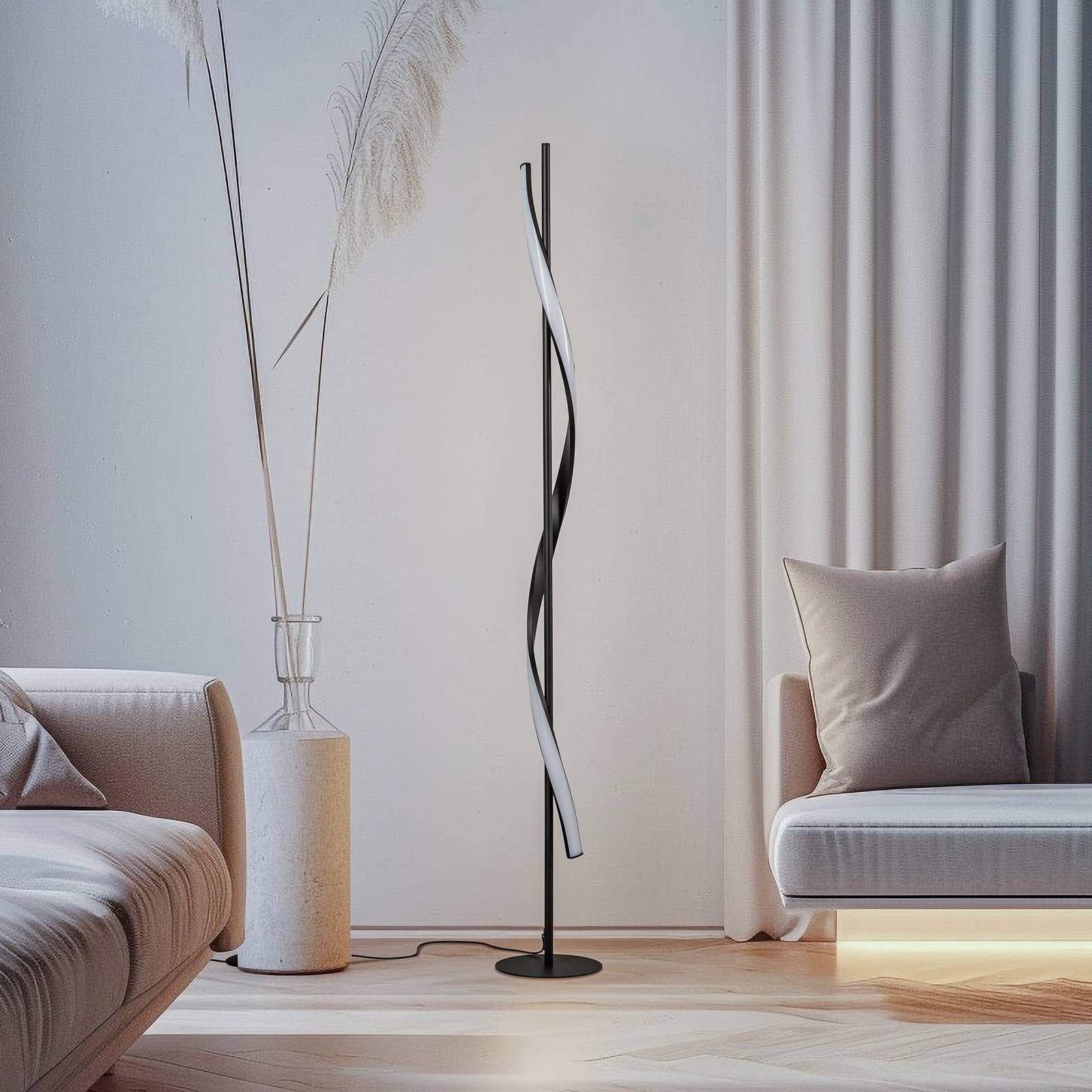 Lindby Munja lampa stojąca LED czarna piaskowa