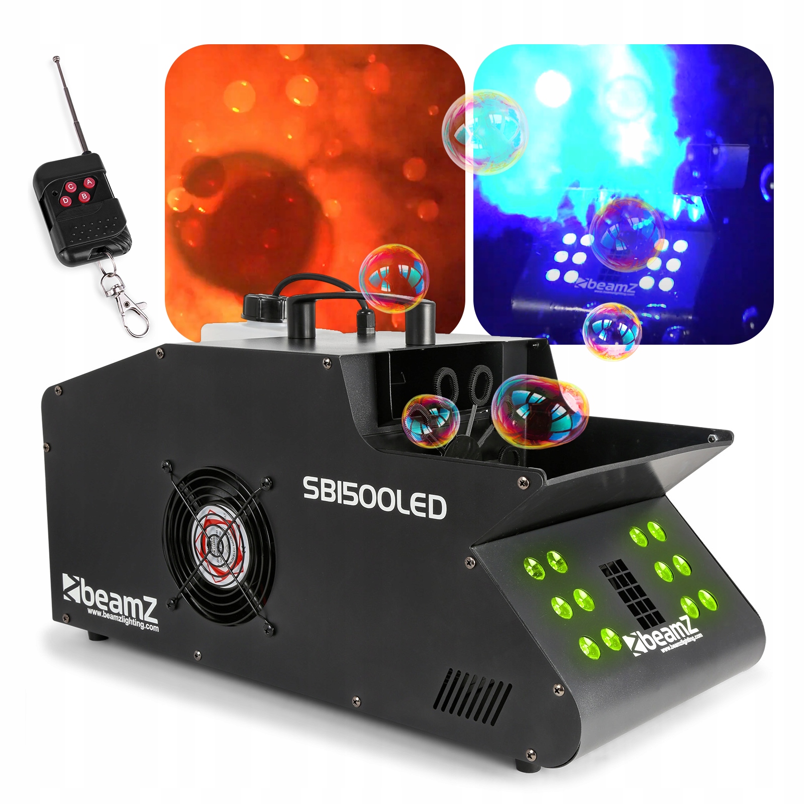 Beamz beamz sb1500 LED (maszynowy maszyna do wytwarzania mgły bańki mydlane 1500 Watt, 1,35 litra Tank, 12 X 3 Watt LED ze zmianą koloru, RGB, 8 kanały DMX) czarna 160.524