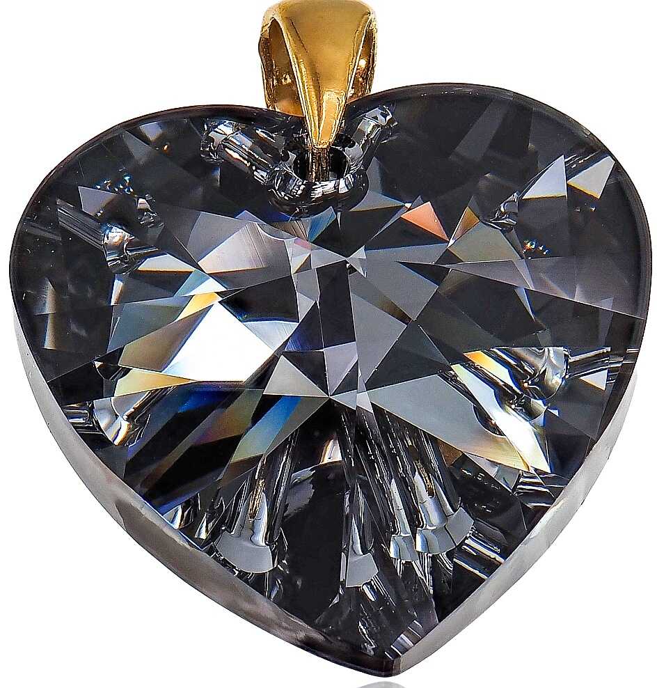 Kryształy piękny WISIOREK serce SILVER NIGHT złote SREBRO