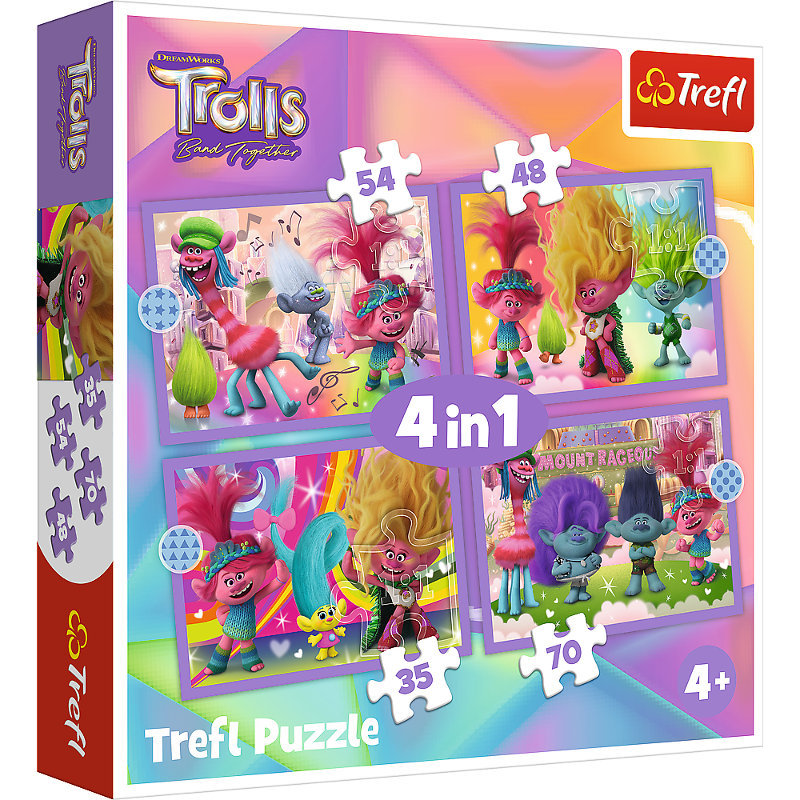 Puzzle 4w1 Przygody kolorowych Trolli TREFL