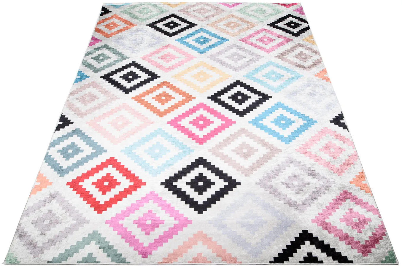 Szary dywan w kolorowy wzór do pokoju młodzieżowego C0-T48