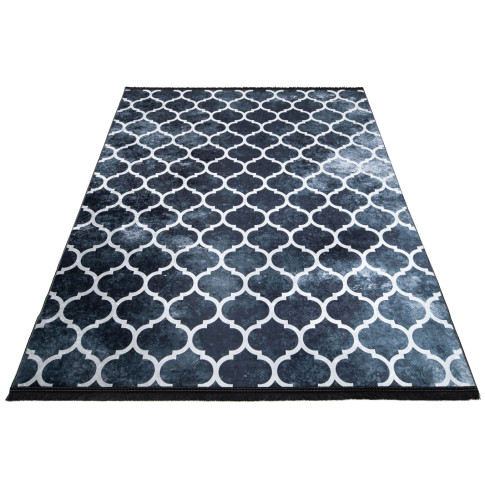 Czarny dywan glamour z geometrycznym wzorem i frędzlami - Drafio 6X