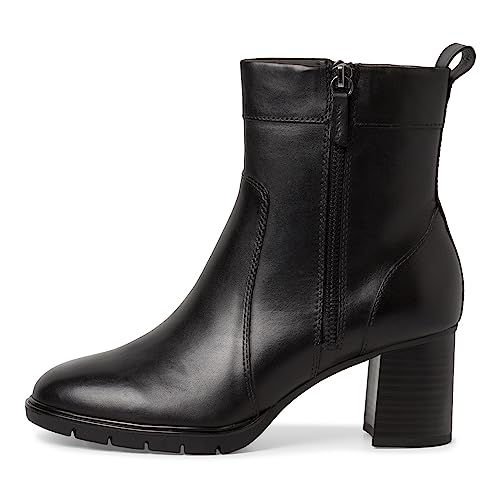 Tamaris Comfort Damskie 8-85313-41 skórzane Comfort Fit wymienna wkładka, modne botki na obcasie z dekoracyjnym zamkiem błyskawicznym, czarny, 38 EU Weit