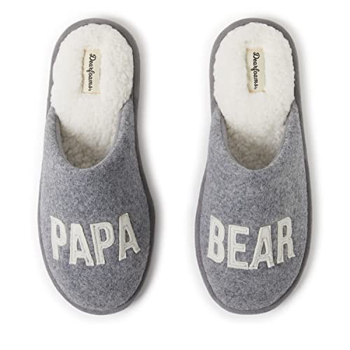 Dearfoams Męskie kapcie z motywem papa niedźwiedzia, jasnoszary, medium