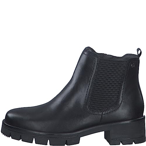 Tamaris Comfort Damskie buty 8-85412-41, skórzane, Comfort Fit, wymienna wkładka, klasyczne buty na co dzień, kozaki Chelsea, czarny, 40 EU Weit