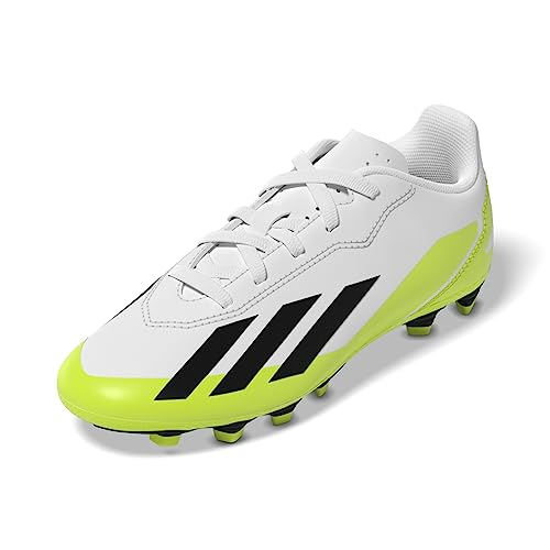 adidas X Crazyfast.4 dziecięce buty piłkarskie, unisex, elastyczne buty do gry w ziemię, twarde, Ftwr biały rdzeń czarny klarowna cytryna, 37 1/3 EU
