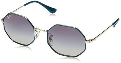 Ray-Ban Junior, prostokątne okulary przeciwsłoneczne RJ9549s dla dzieci, Turkus na srebrnym/jasnoszarym gradiencie ciemnoniebieski, 48 mm