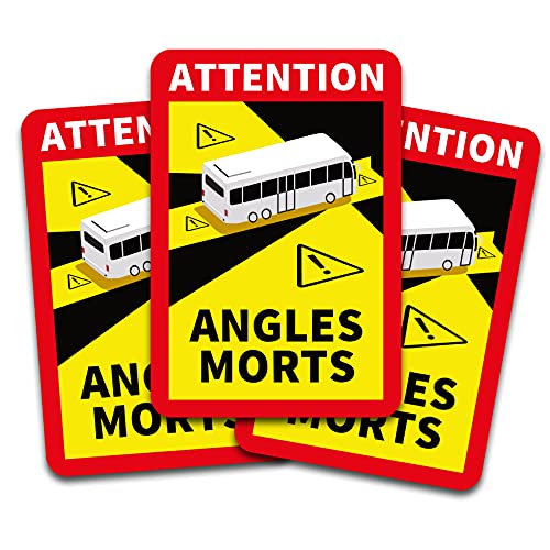 Folia Attention Dead Angle Sticker 25 x 17 cm obowiązkowa we Francji dla pojazdów powyżej 3,5 t Samoprzylepna naklejka wodoodporna (autobus, 3 naklejki)