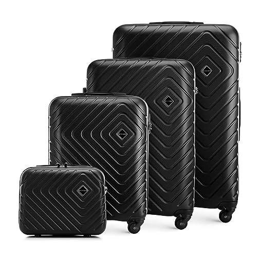 WITTCHEN Cube line walizka z tworzywa ABS z geometrycznym tłoczeniem, kółka skrętne, uchwyt teleskopowy, zamek szyfrowy, czarny, Set of 4, Zestaw walizek, 4-częściowy