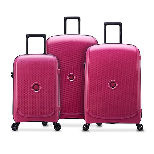 DELSEY PARIS - Belmont Plus - Zestaw 3 twardych walizek Ultralekki - Bagaż Kabinowy 55 cm Średnia walizka 76 cm - Duża walizka 82cm - Malina, malina, Sztywne walizki z kołami obrotowymi