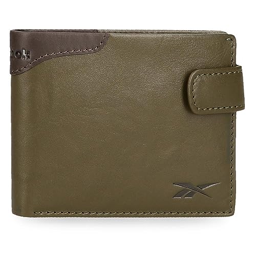 Reebok Club Poziomy portfel z zamknięciem zielonym 11x8,5x1 cms Skóra, Zielony, Talla única, Portfolio poziome z zamknięciem kliknięcia