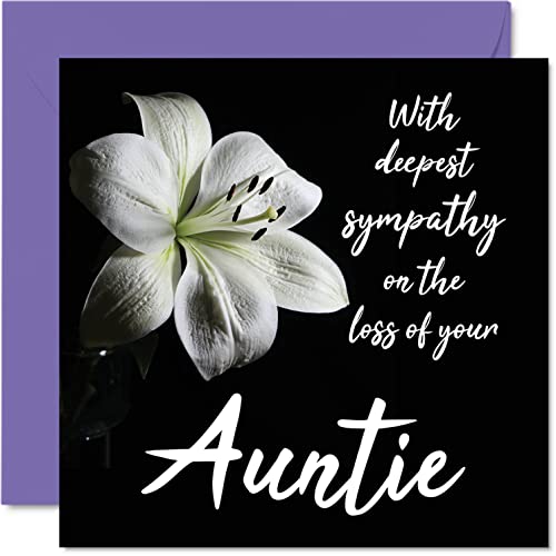 Karty współczucia – kartka z najgłębszym współczuciem przy utracie cioci – przepraszam karty żałobne dla dorosłych, 145 mm x 145 mm, kartka z kondolencjami, kartka z życzeniami z kwiatami