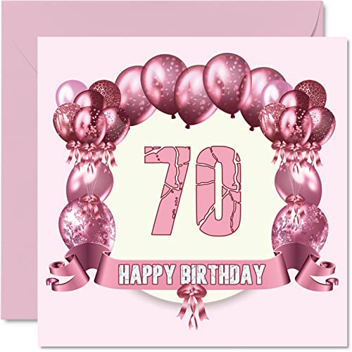 Zabawne kartki urodzinowe na 70. urodziny dla kobiety - balony urodzinowe - kartka z życzeniami dla taty mamy dziadka dziadka niani babci wujka cioci, 145 mm x 145 mm kartki z życzeniami, kartka na