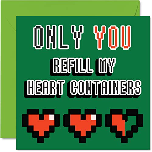 Zabawna kartka rocznicowa dla gracza dla chłopaka dziewczyny męża żony - 8 bitów miłości - retro gamingowa kartka walentynkowa dla niej dla niego kobiet mężczyzn, 145 mm x 145 mm urodzinowe kartki z