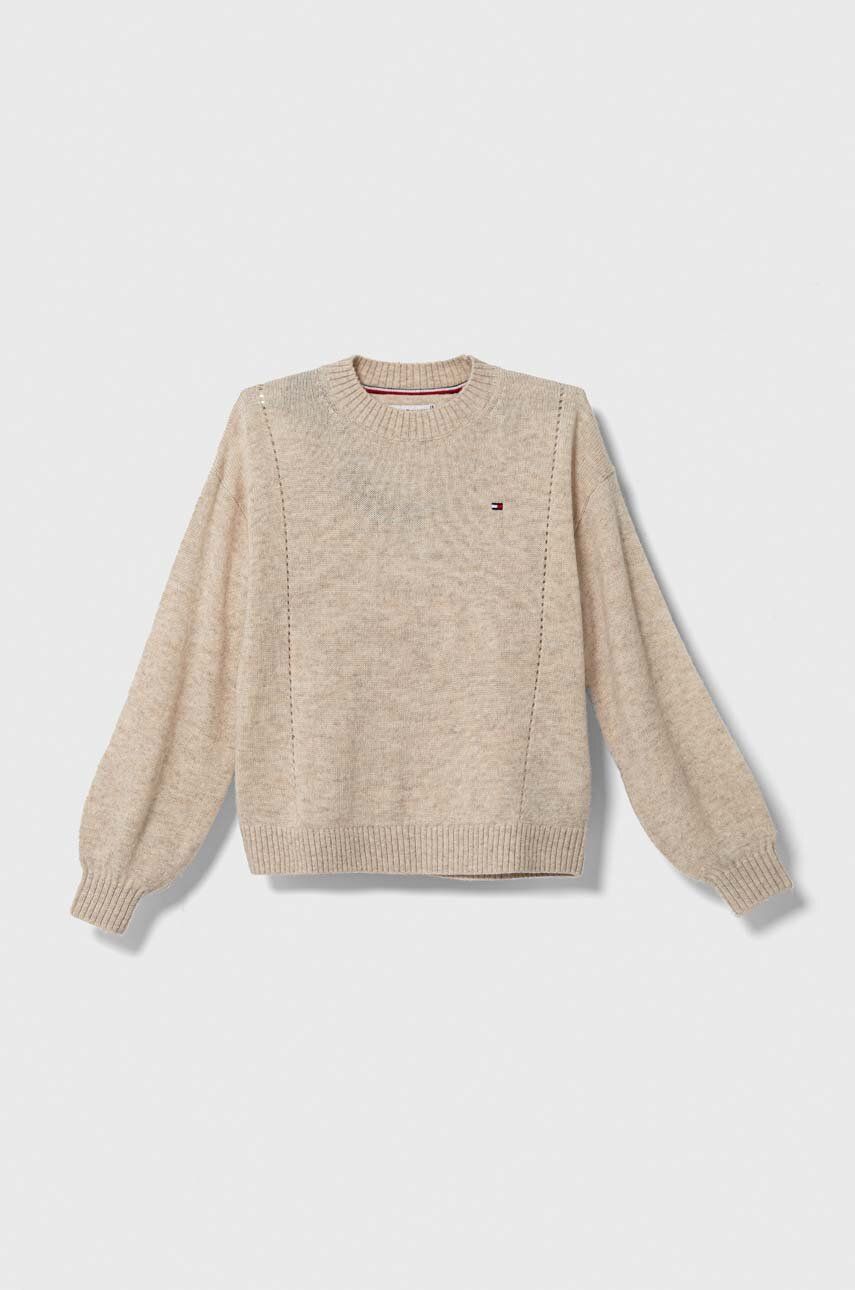 Tommy Hilfiger sweter wełniany dziecięcy kolor beżowy lekki