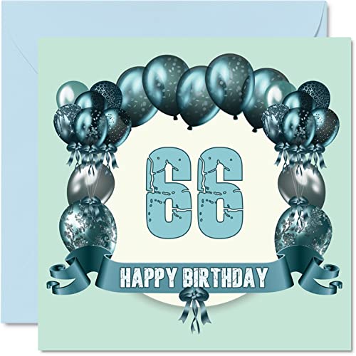 Zabawne kartki urodzinowe na 66. urodziny dla mężczyzn - balony urodzinowe - kartka z życzeniami dla taty cioci wujka niani kuzyna dziadka babci babci 145 mm x 145 mm kartki z życzeniami, kartka na