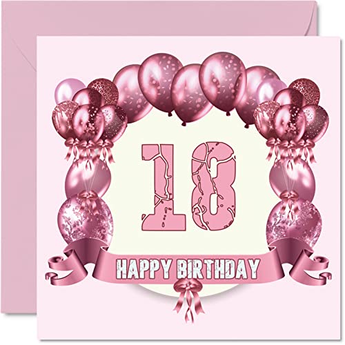 Zabawne kartki urodzinowe na 18. urodziny dla kobiety - balony urodzinowe - kartka z życzeniami dla syna córki brata siostry wnuka wnuczki siostrzenicy siostrzeńca kuzyna, 145 mm x 145 mm kartki z