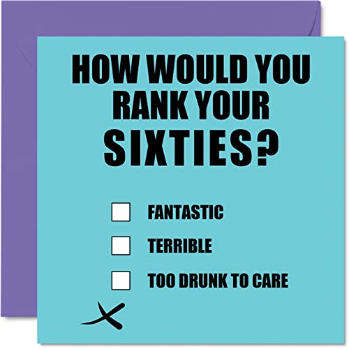 Śmieszne kartki urodzinowe na 70. urodziny dla mężczyzn i kobiet - Rank Your Sixties - kartka urodzinowa dla taty mamy dziadka niani babci wujka cioci kuzyna, 145 mm x 145 mm niegrzeczne kartki z