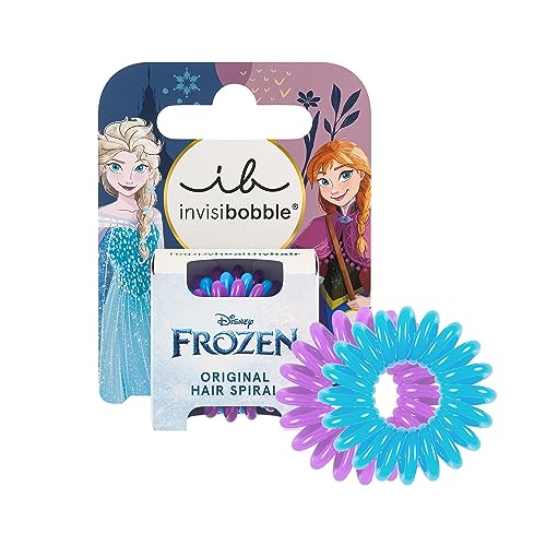 invisibobble KIDS Disney Frozen zestaw 3 szt., niebieskie i fioletowe – spiralne gumki do włosów, gumka do warkoczy dla dziewcząt – gumka do włosów bez ciągnięcia dla idealnego trzymania