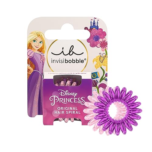 invisibobble KIDS Disney Roszpunka, zestaw 3 szt., różowe i fioletowe – spiralne gumki do włosów, gumka do warkoczy dla dziewcząt – gumka do włosów bez ciągnięcia dla idealnego trzymania