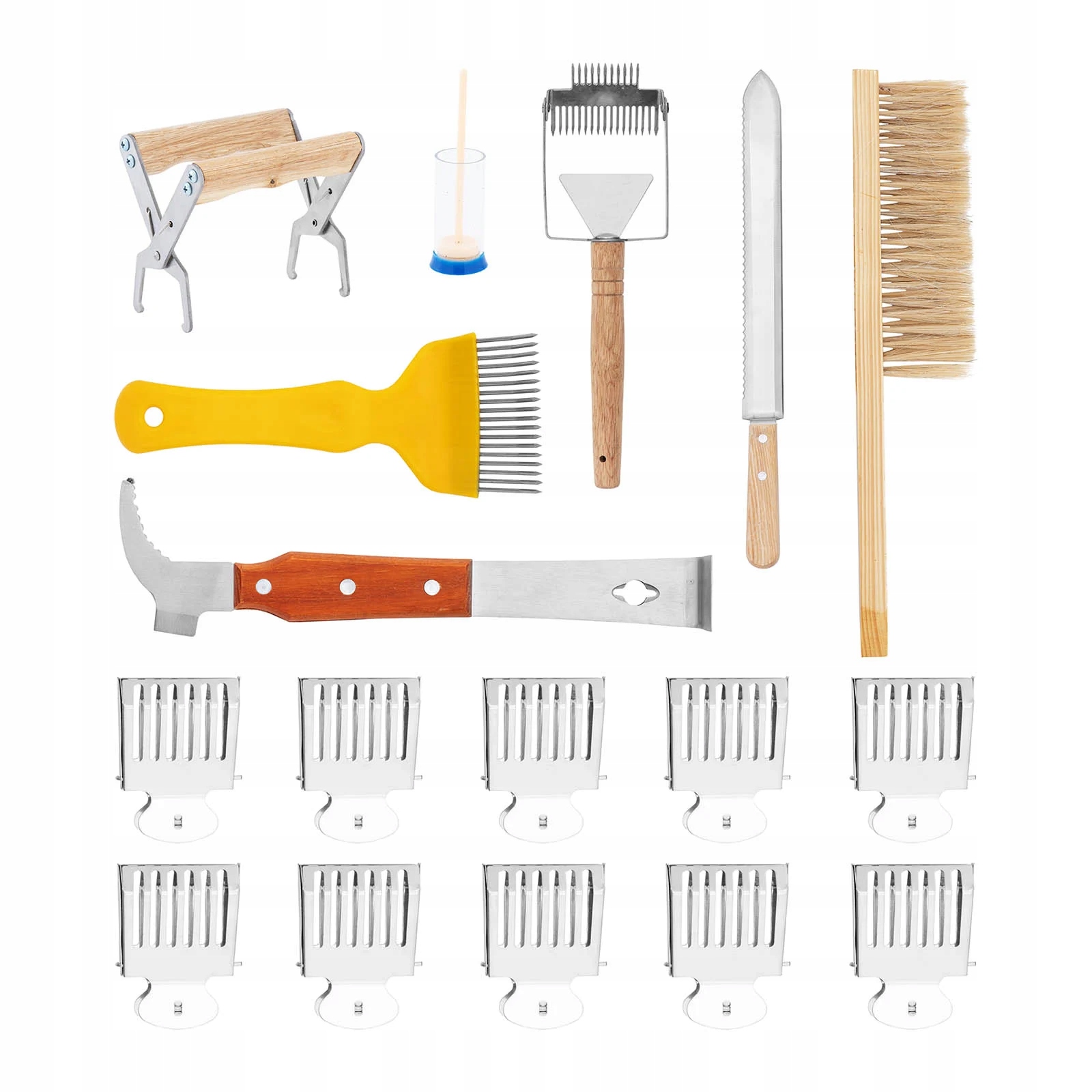 Wiesenfield Zestaw pszczelarski - 17 elementów - dłuto pszczelarskie - zmiotka pszczelarska - chwytak do ramek - odsklepiacz WIE-BEESET-4