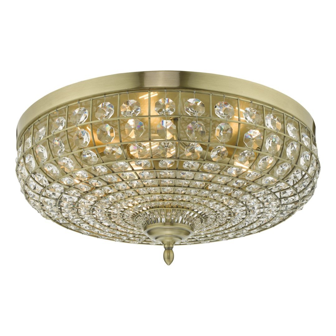 Plafon Asmara 5 Light Flush Antique Brass Crystal