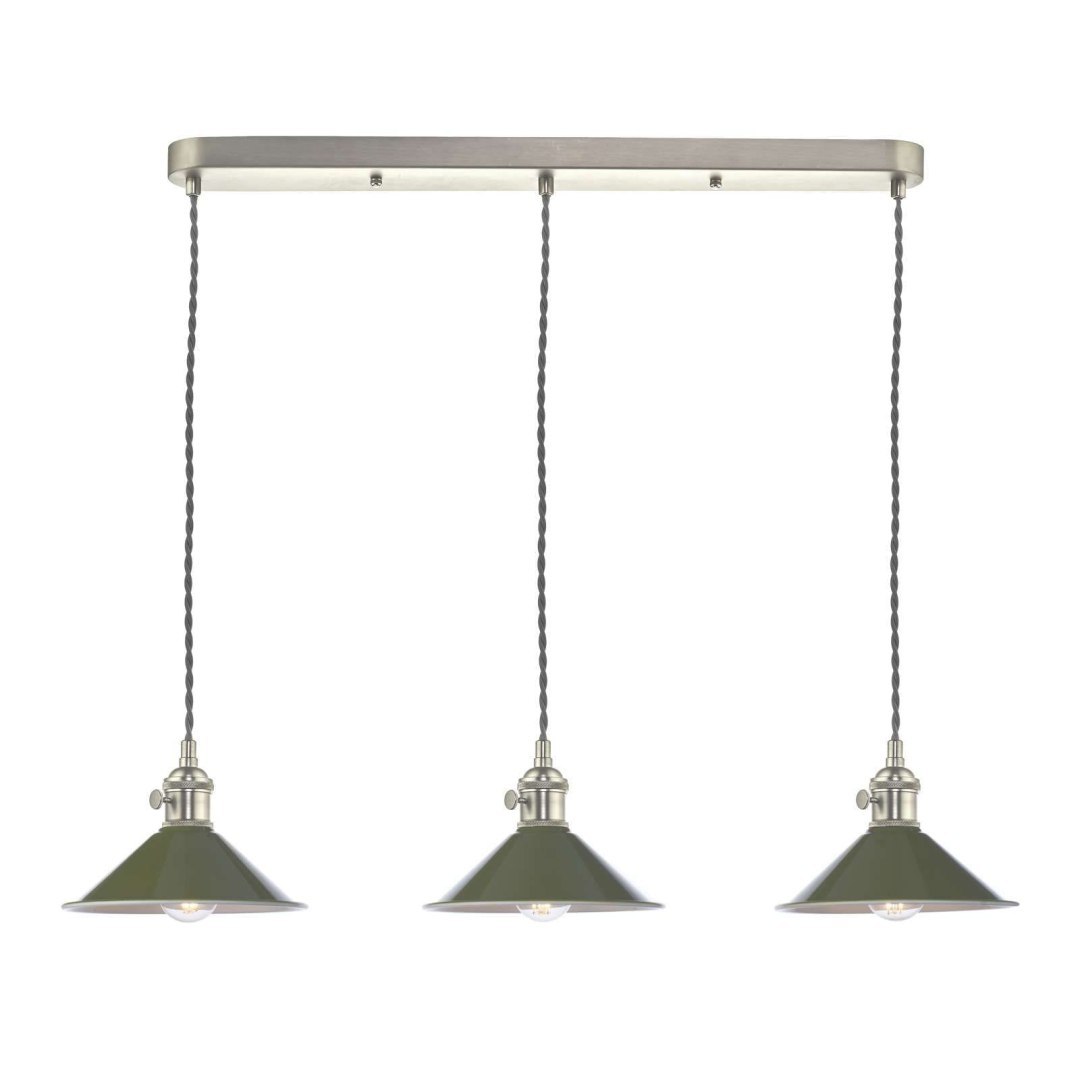 Lampa wisząca Hadano 3 Light Antique Chrome Suspension With Olive Green Shades