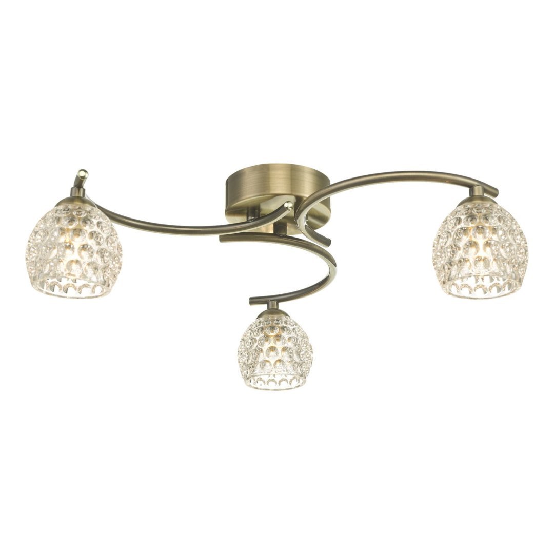 Lampa sufitowa Nakita 3 Light Semi Flush Antique Brass With Dimpled Glass
