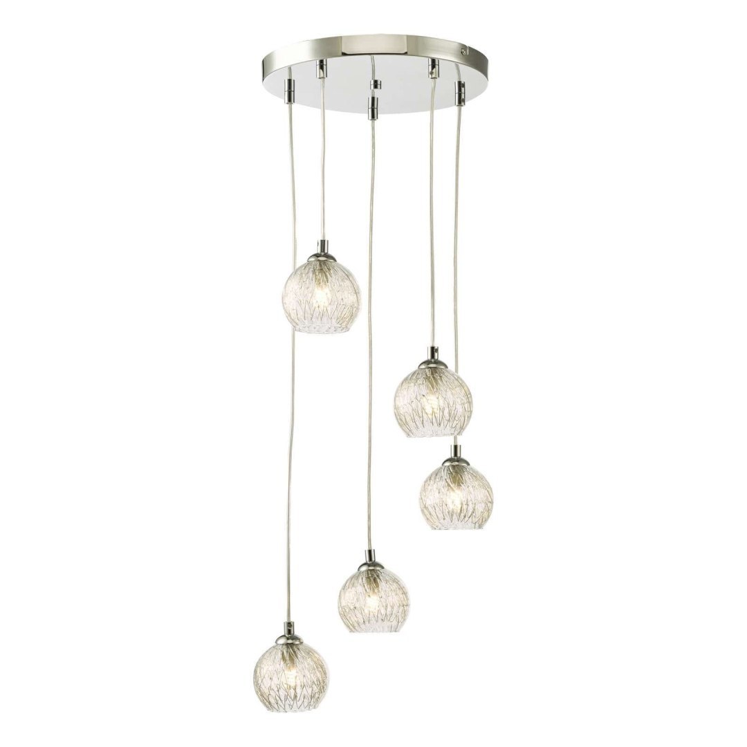 Lampa wisząca Federico 5 Light Cluster Pendant Polished Chrome Clear/Wire Glass