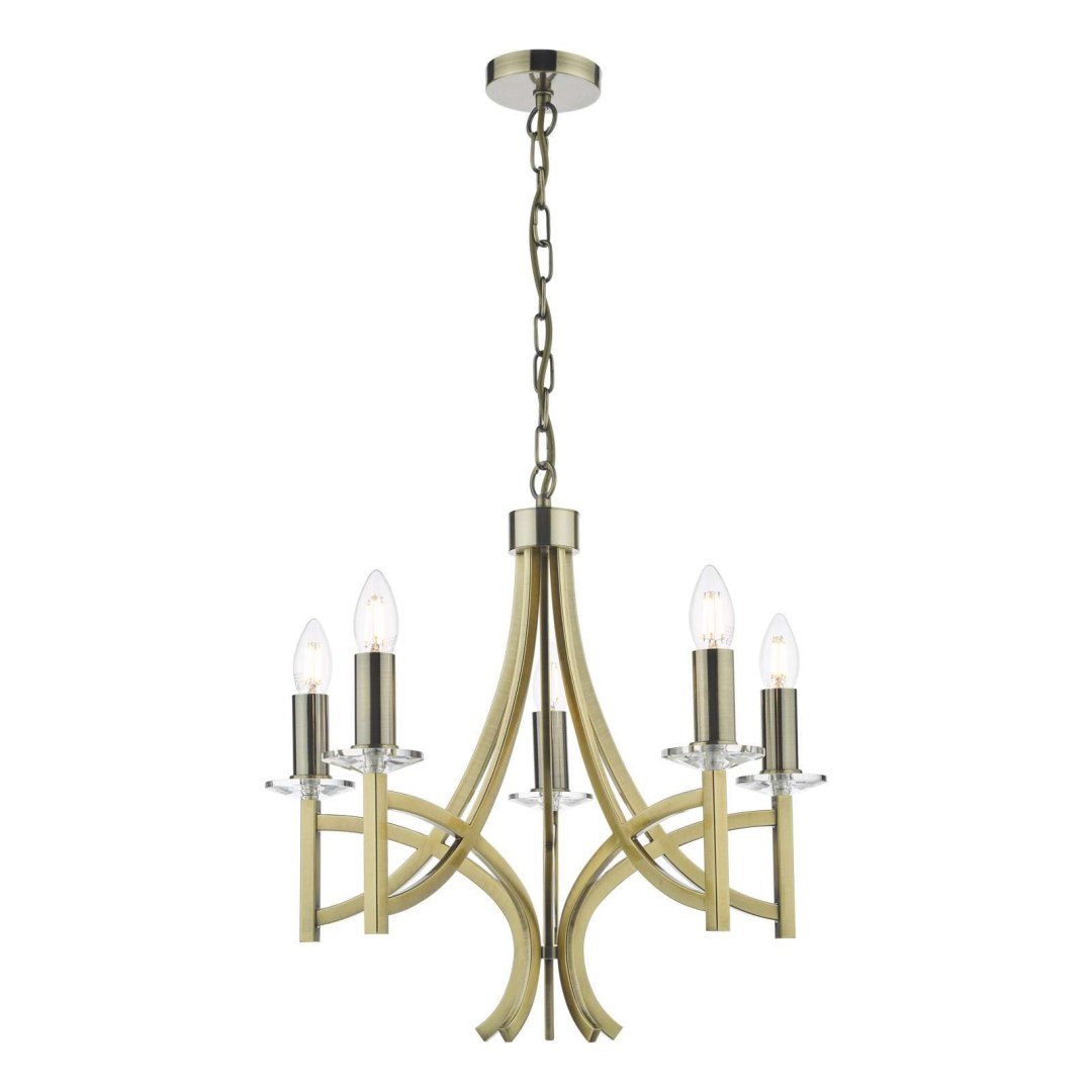 Lampa wisząca Lyon 5 Light Armed Fitting Antique Brass Crystal