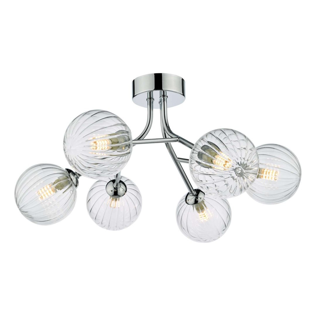 Lampa sufitowa Yiska 6 Light Semi Flush Polished Chrome Ribbed Glass