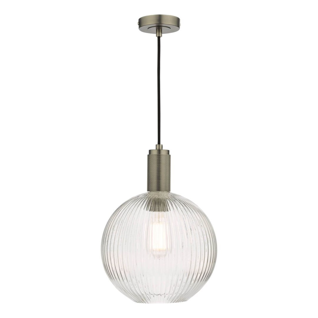 Lampa wisząca Nikolas Pendant Antique Chrome Ribbed Round Glass