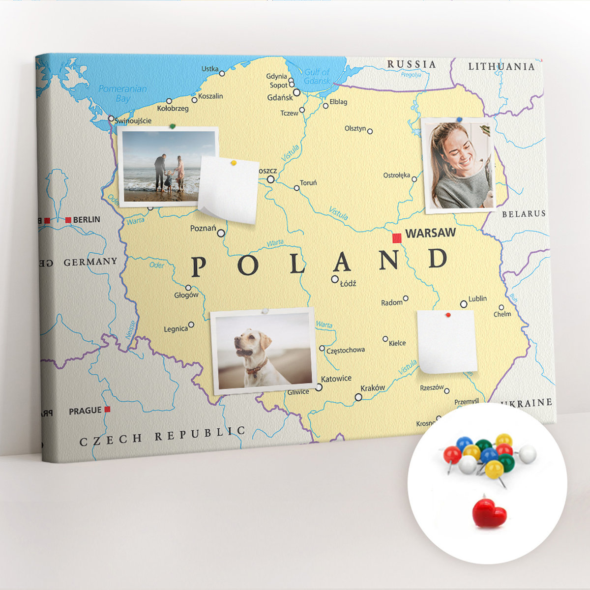 Organizer, Tablica korkowa 100x70 cm + Kolorowe Pinezki - Polityczna mapa Polski